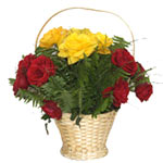 Captivating Yellow N Red Dutch Roses Basket