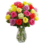 Striking 20 Multi Color Roses Floral Basket