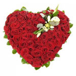 Bright 50 Red Roses Heart Shape Floral Arrangement
