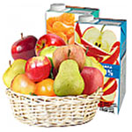 Colorful Gift Basket of Seasonal Fruits with 2 Pack of Fruit Juice