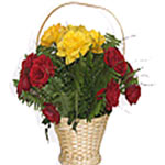 Red And Yellow Roses Basket 