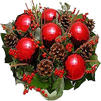 New Year bouquet with red baubles