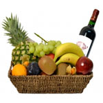 Bountiful Fresh Fruits Basket with French Red Wine