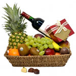 Exotic 4.2 kg Fruit Basket, Wine and Belgian Chocolates