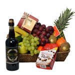 Fanciful 6 Kg. Fruit Basket with Beer, Biscuits and Chocolates