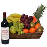 Exquisite 6 Kg Fruit Basket with Red French Wine