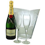 Alluring Gift of Moet and Chandon Bottle with Two Glasses