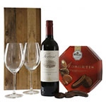 Special Red Wine and Two Glasses with Droste Hamper