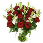 Aromatic Always Delightful Bouquet of Red Roses with White Flowers