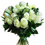 Aromatic 20 White Roses Bunch with Green Fillers 