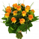 Gorgeous Arrangement of 15 Orange Roses with Leaf Material