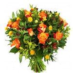Lovely Bouquet of Orange Roses with Orange and Red Flowers