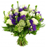 Attention-Getting Bouquet of White and Blue Flowers