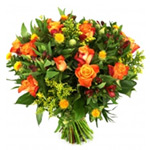 Eye-Catching Arrangement of Orange Roses and Orange Flowers
