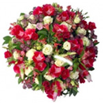 Divine Restful Purity Round Red and White Floral Bouquet