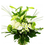 Mesmerizing Trendy Modern White Flower Bouquet with Greens