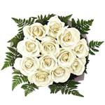 A contemporary gift of a bouquet of dozen white ro...