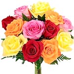 A hand-tied bouquet of roses with fresh greenery and gift-wrapped for that speci...