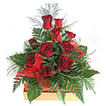Blooming Red Roses in Gold Box