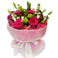 Bright Collection of Pink, Green and White Flowers in a Box Vase