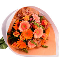 Clustered Blend of Seasonal Orange Flowers