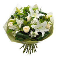Petite Selection of Cream Roses, White Oriental Lilies and Stock