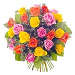 Long Mixed Colour Roses in a Bouquet