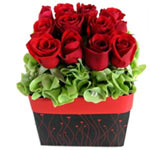 Breathtaking Dozen Red Roses in a Printed Heart Box