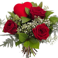 A grand example of a traditional red rose bouquet with fine baby's breath, long ...