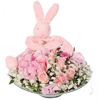 A cute decoration for a baby girl with lovely pink bunny that is both cuddly ted...