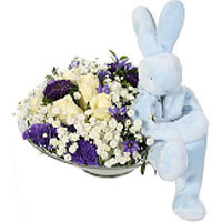 A cute decoration for a baby boy with beautiful blue bunny that is both cuddly t...
