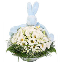 A cute decoration for a baby boy with beautiful blue bunny that is both cuddly t...