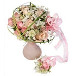 Pink mother and child bouquet with vase 