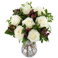 Graceful White Roses Celebration Bunch in Vase