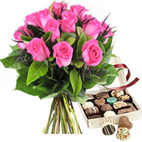Breathtaking Combo Pack of Pink Roses Bunch and Chocolate Box