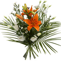 These prevailing, orange lilies stand confident a multitude of small white bloom...