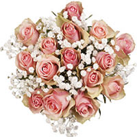 Stunning Fairtrade bouquet of 15 pink roses and bridal veil.<br>The flowers are ...