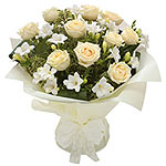 Bright Large Button White Roses Bouquet