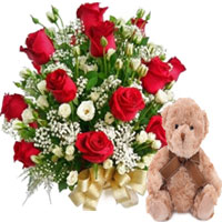 Passionate Arrangement of Red Roses with Cute Teddy