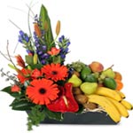 Lovely Basket with Fruits and Flowers