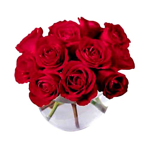 1 dozen red roses in a glass vase