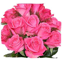 1 dozen pink roses in bouquet