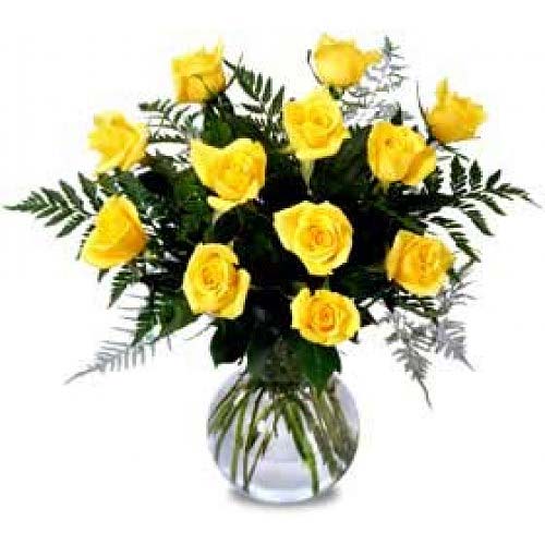 1 dozen yellow roses in a vase