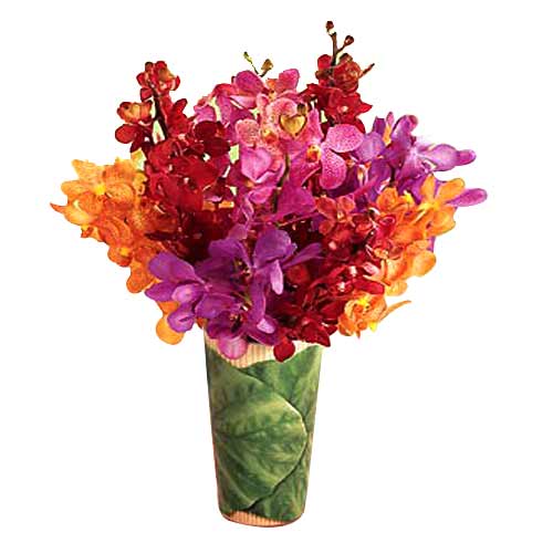 One Dozen Mixed Colors of Orchids in a Vase