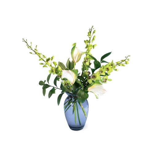 3pcs Dendrobium Orchids w/ Anthuriums in a Vase