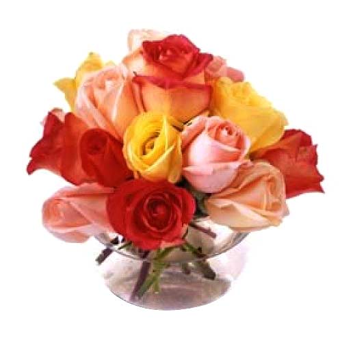 15 Mixed  Roses in Vase