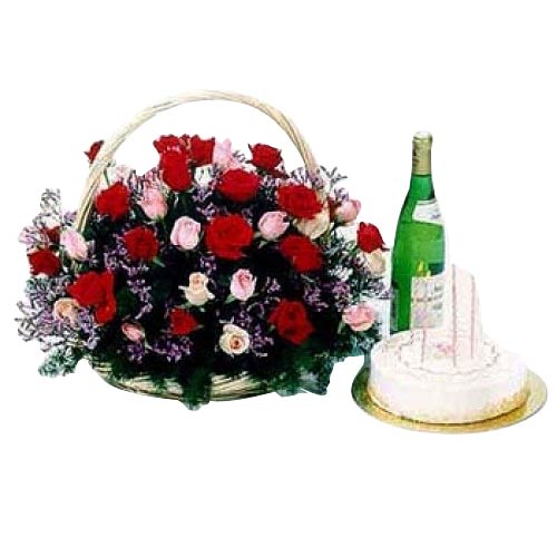 18 pcs red & 18 pcs pink roses in a basket with ho......  to Escalante