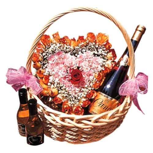 Heart shaped basket full of roses, choice of red, ......  to Passi