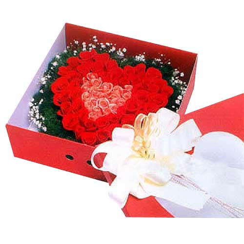 Heart shaped basket full of roses, choice of red, ......  to Gingoog