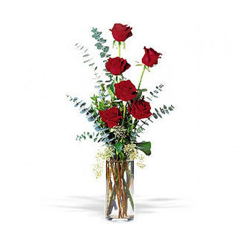 6 pcs fresh cuts red roses with greenery in a vase......  to Marikina_Philippine.asp